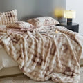 Beige & brown faux fur decorbites cozy fleece blanket bedroom throw