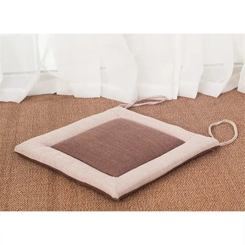 Beige & brown non-slip linen seat cushion dining room chair pad