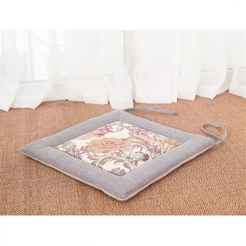 Beige & brown non-slip linen seat cushion dining room chair pad