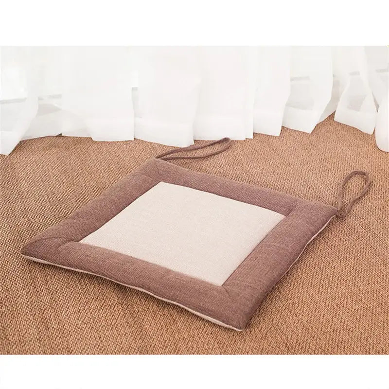 Beige & brown non-slip linen seat cushion dining room chair pad