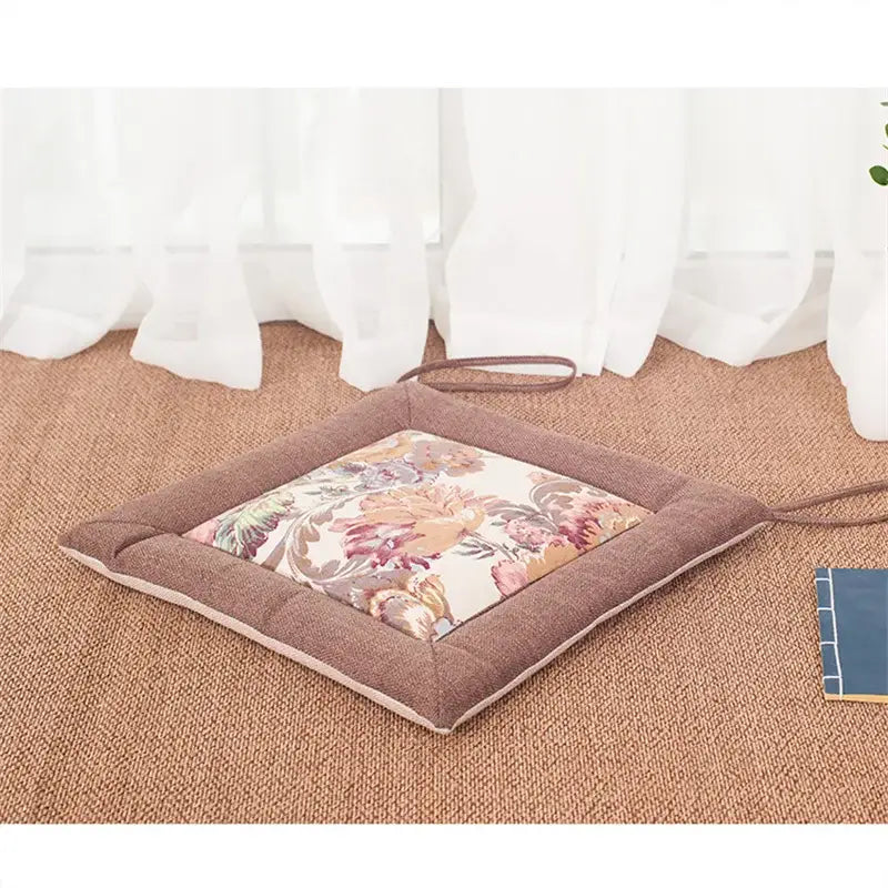 Beige & brown non-slip linen seat cushion dining room chair pad