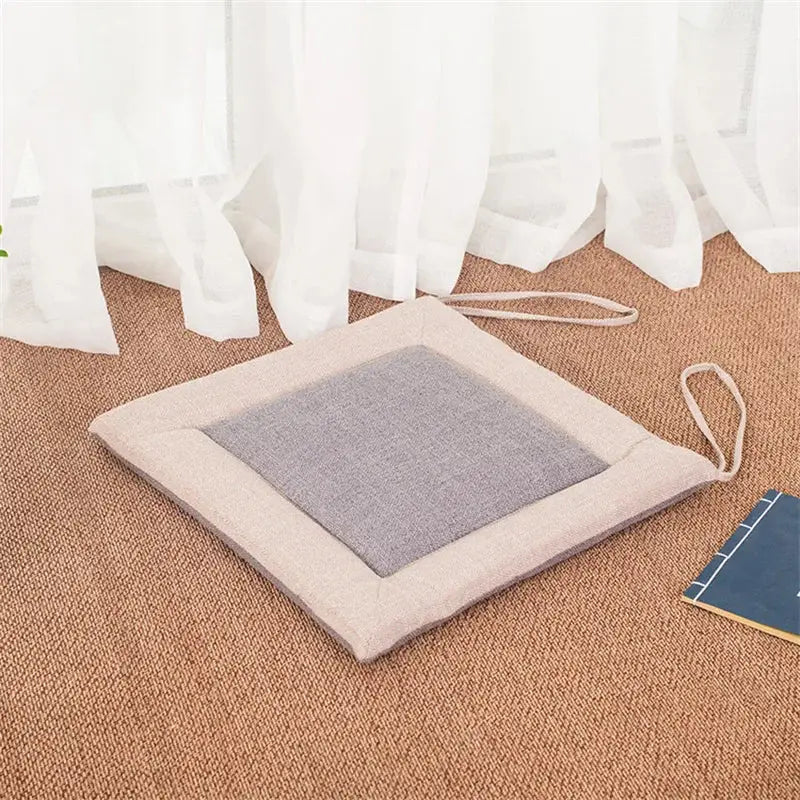 Beige & brown non-slip linen seat cushion dining room chair pad