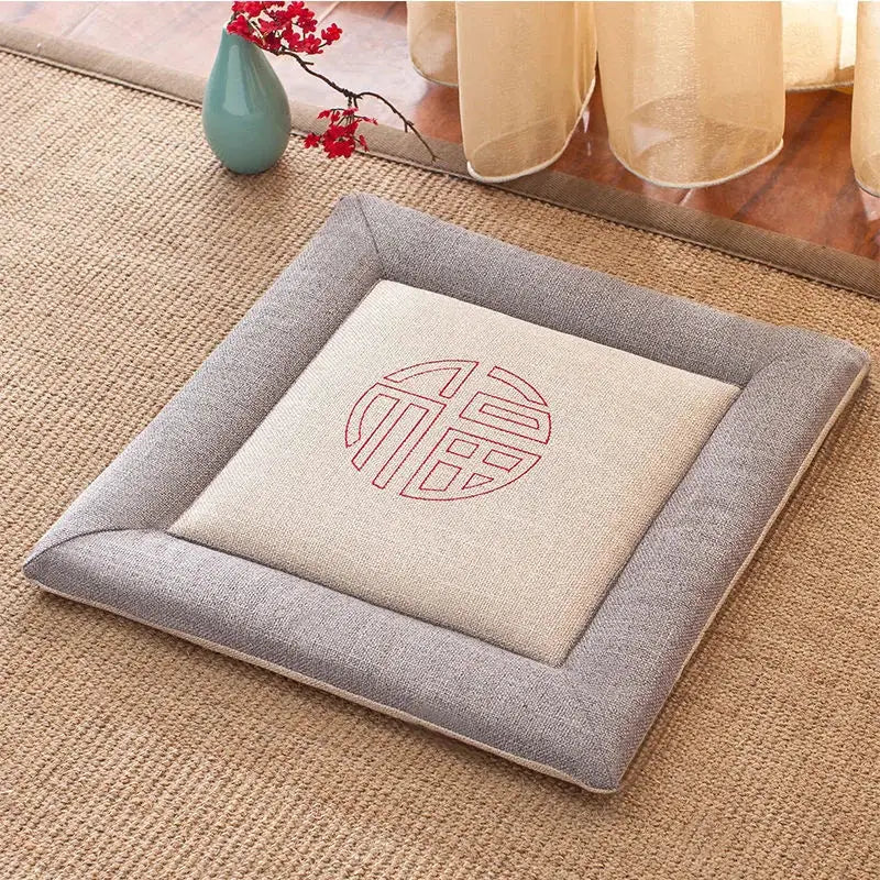 Beige & brown non-slip linen seat cushion dining room chair pad