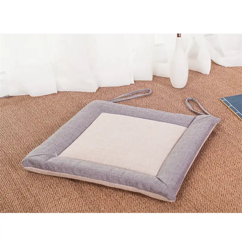 Beige & brown non-slip linen seat cushion dining room chair pad