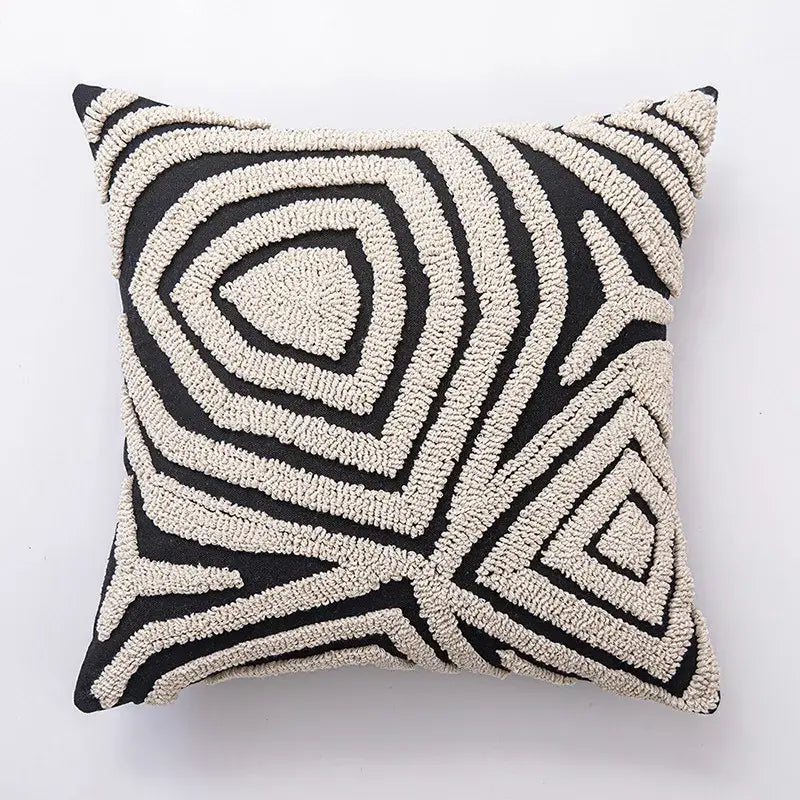Beige & brown striped geometric line art cushion cover living room