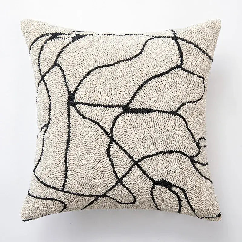 Beige & brown striped geometric line art cushion cover living room