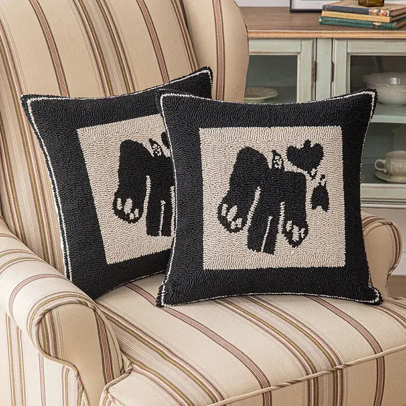 Beige & brown striped geometric line art cushion cover living room