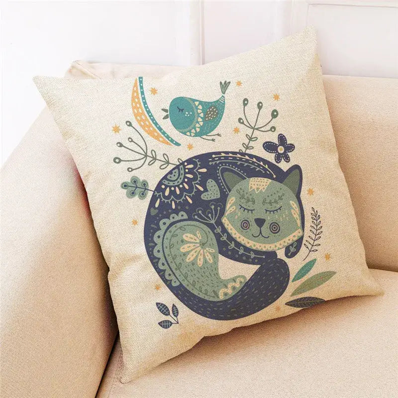 Beige cartoon cat linen pillowcase bedroom decor