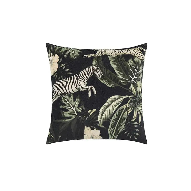 Beige cartoon print velvet cushion cover living room jungle decor