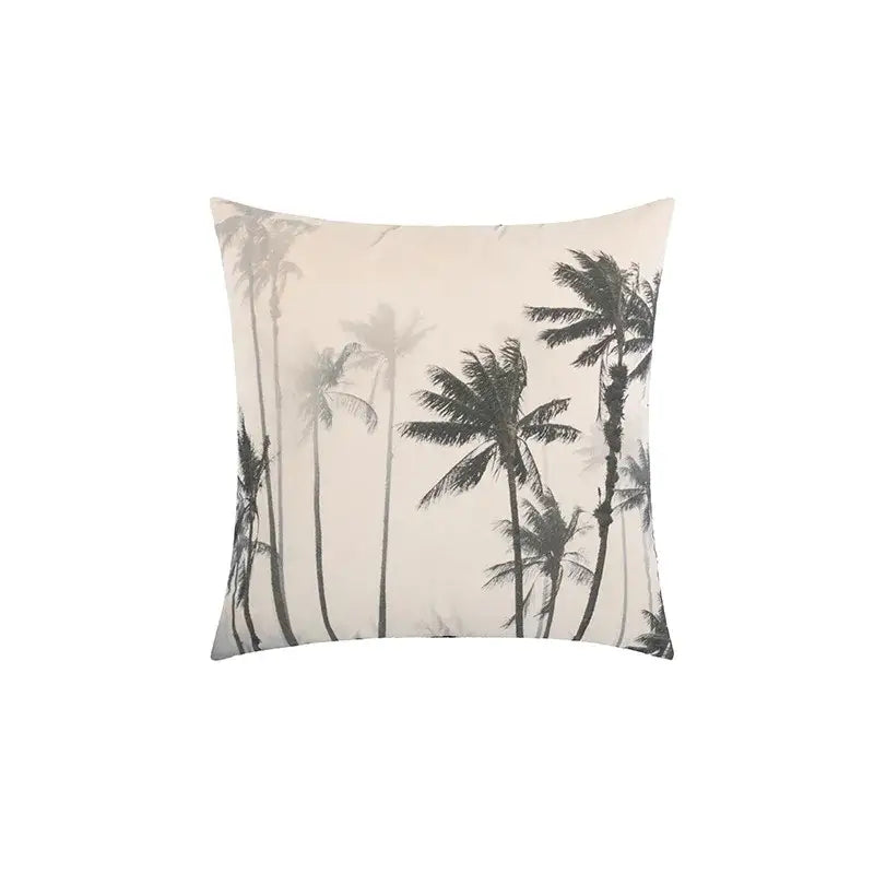 Beige cartoon print velvet cushion cover living room jungle decor