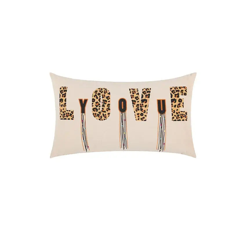 Beige cartoon print velvet cushion cover living room jungle decor