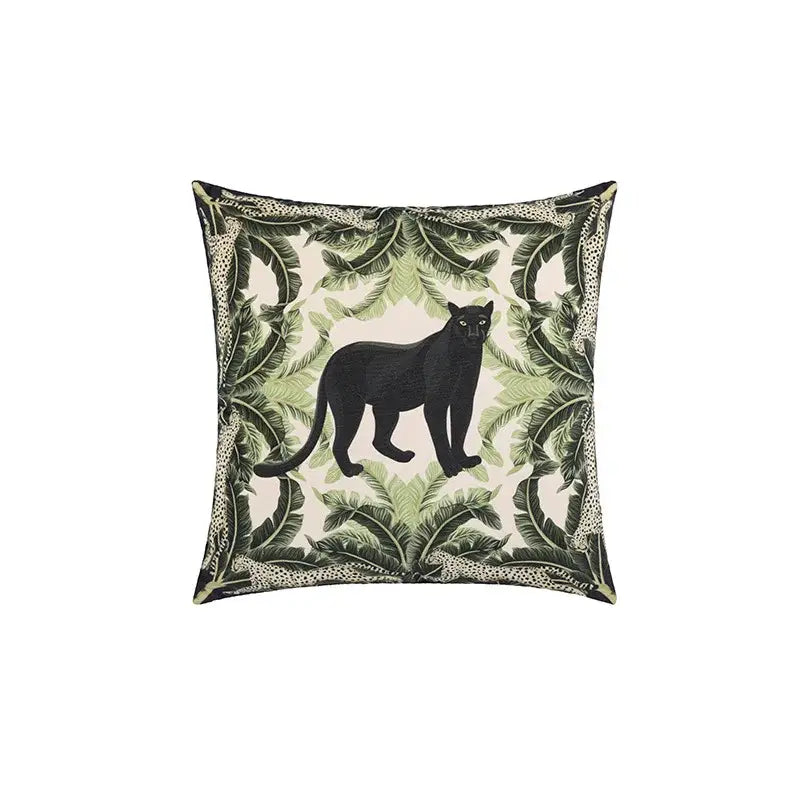 Beige cartoon print velvet cushion cover living room jungle decor