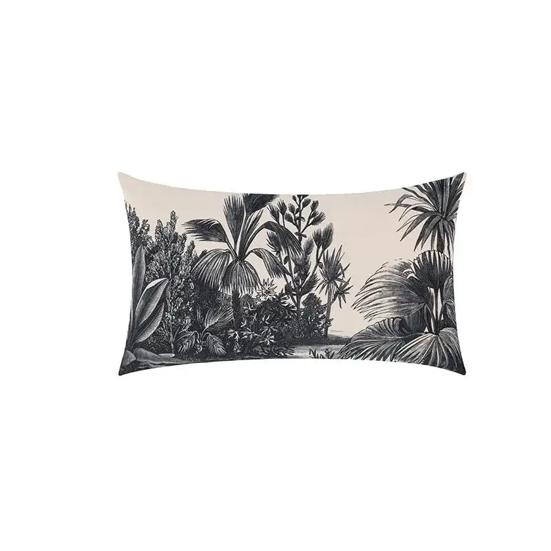 Beige cartoon print velvet cushion cover living room jungle decor
