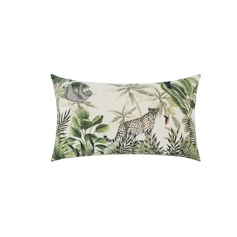 Beige cartoon print velvet cushion cover living room jungle decor