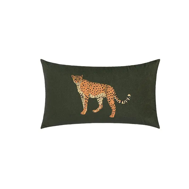 Beige cartoon print velvet cushion cover living room jungle decor
