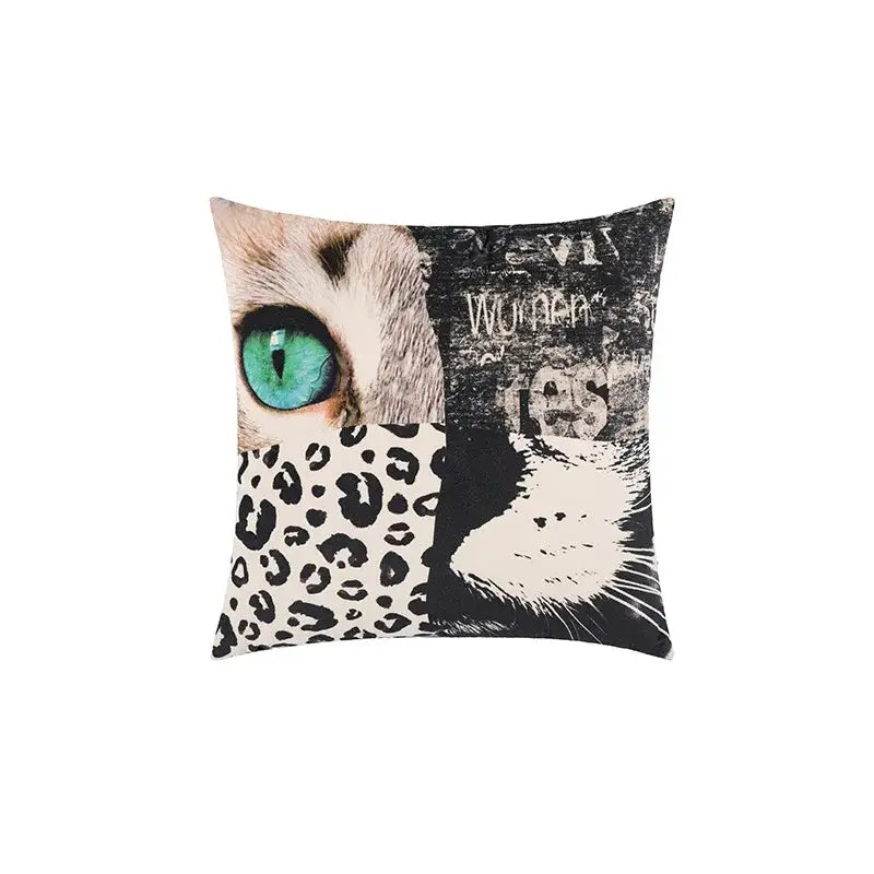 Beige cartoon print velvet cushion cover living room jungle decor