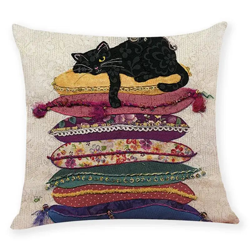 Beige cat and books cushion cover living room pillow case 45x45cm
