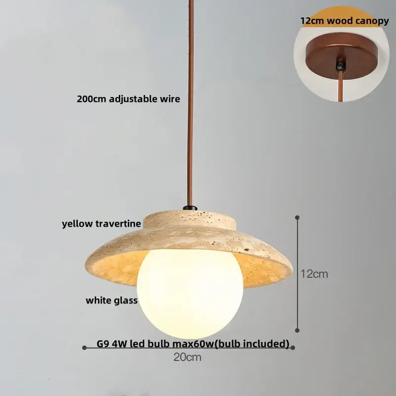 Beige cave stone led pendant light with wood ring for living room
