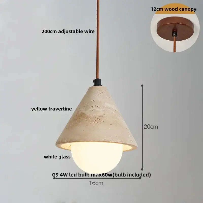 Beige cave stone led pendant light with wood ring for living room