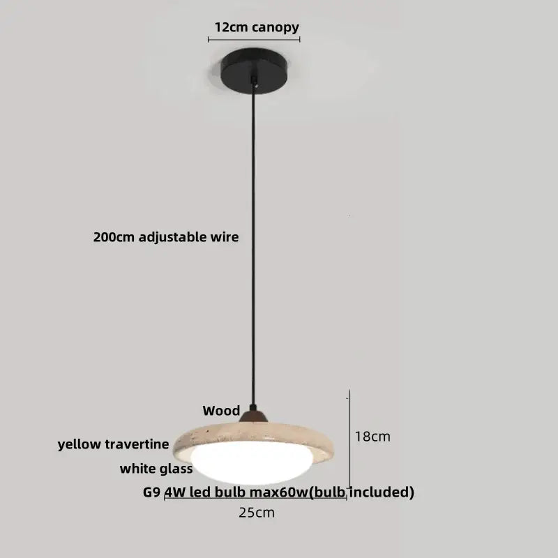 Beige cave stone led pendant light with wood ring for living room