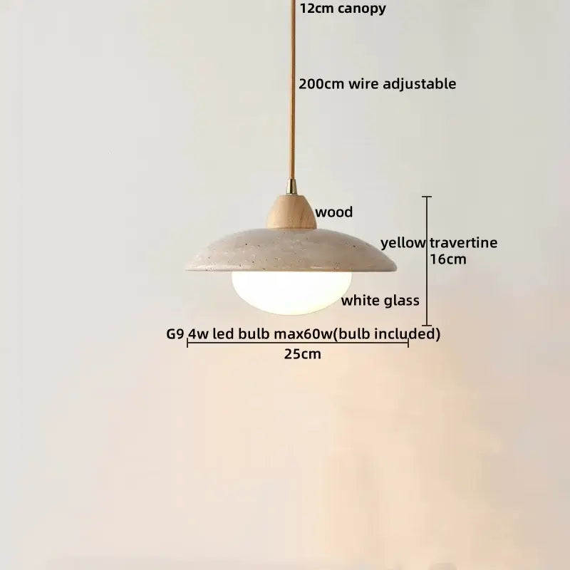 Beige cave stone led pendant light with wood ring for living room