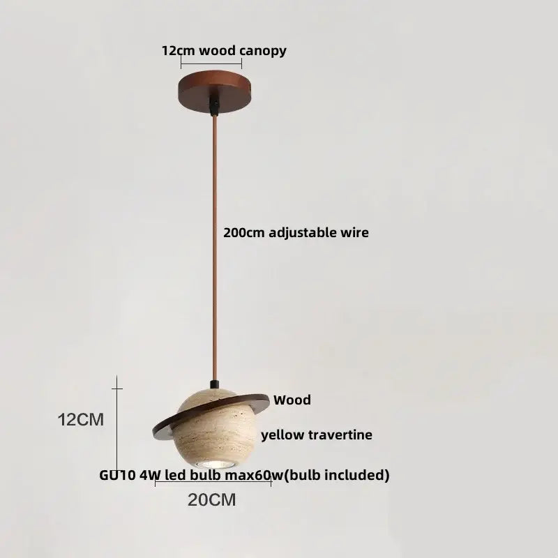 Beige cave stone led pendant light with wood ring for living room