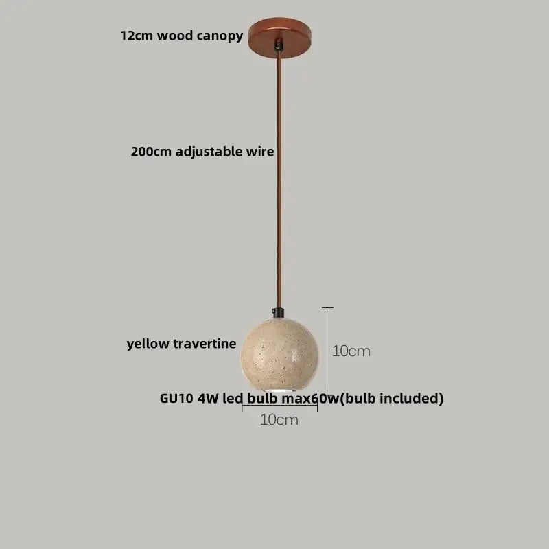 Beige cave stone led pendant light with wood ring for living room