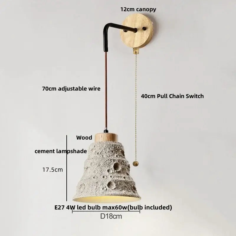 Beige cement shade wood wall sconce for bedroom decor