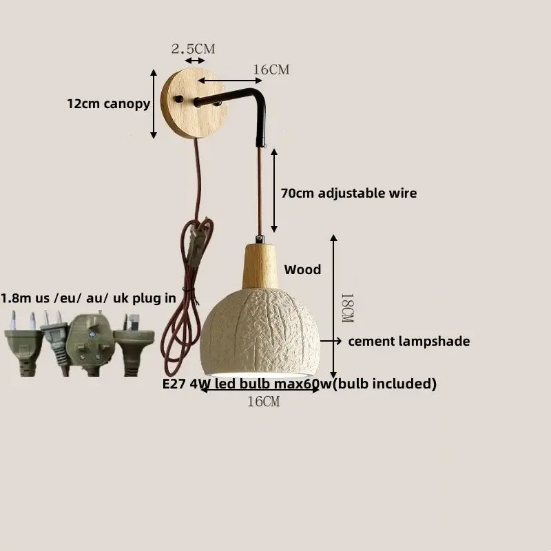 Beige cement shade wood wall sconce for bedroom decor