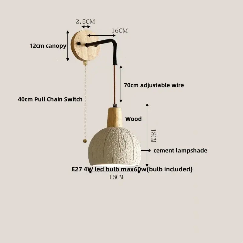 Beige cement shade wood wall sconce for bedroom decor
