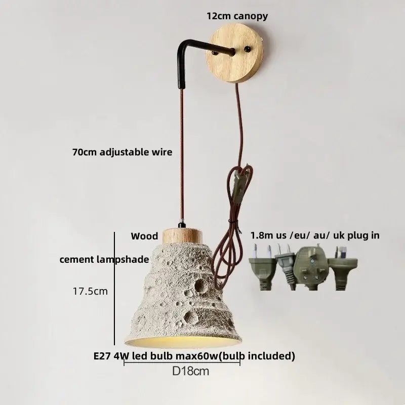 Beige cement shade wood wall sconce for bedroom decor