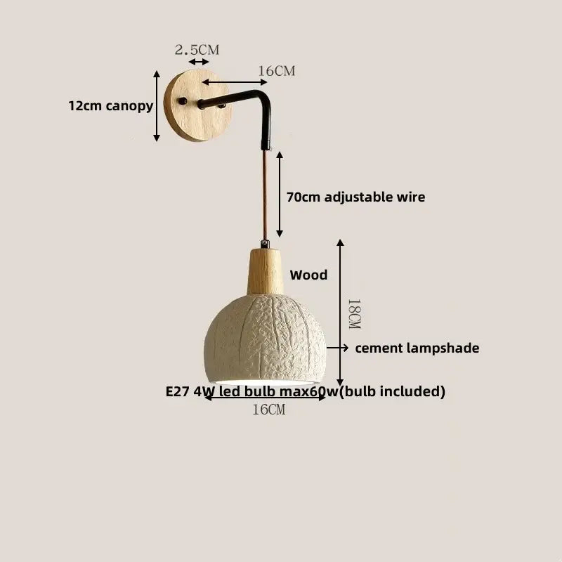 Beige cement shade wood wall sconce for bedroom decor