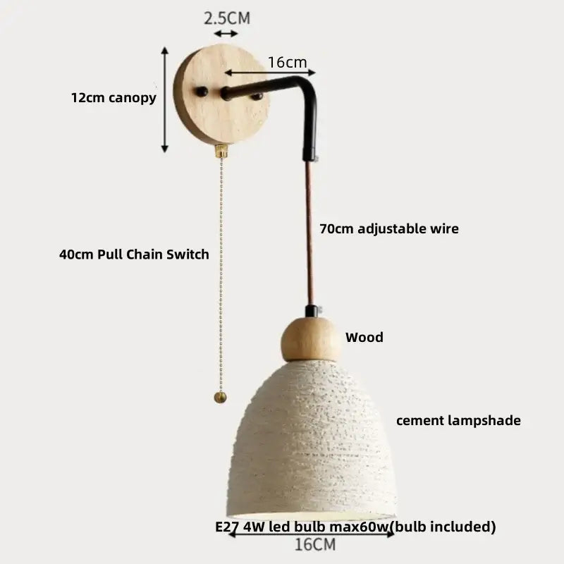 Beige cement shade wood wall sconce for bedroom decor