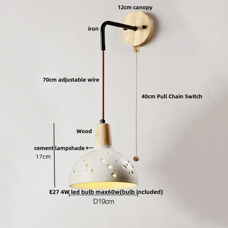 Beige cement shade wood wall sconce for bedroom decor