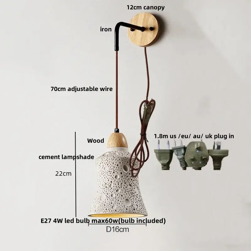 Beige cement shade wood wall sconce for bedroom decor