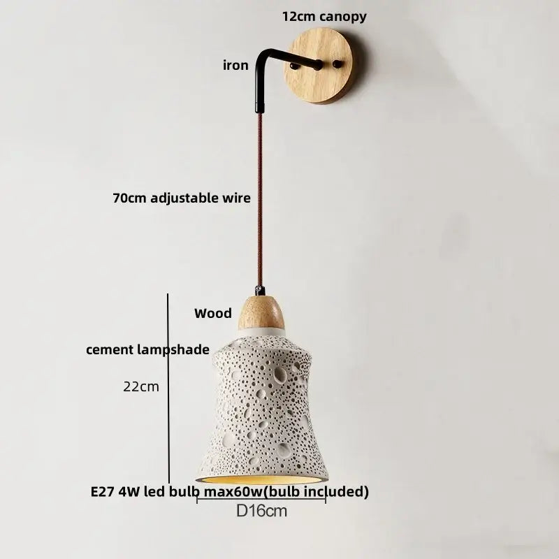 Beige cement shade wood wall sconce for bedroom decor