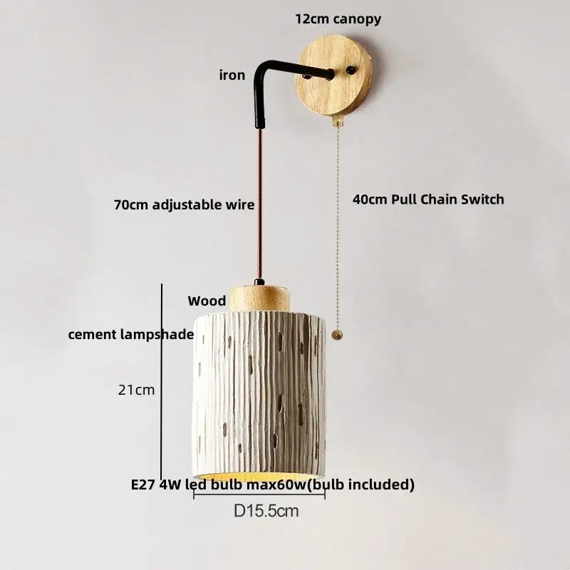 Beige ceramic wall sconce with pull chain switch for bedroom
