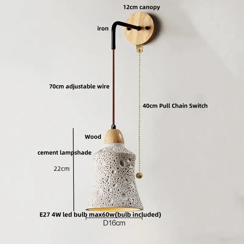 Beige ceramic wall sconce with pull chain switch for bedroom