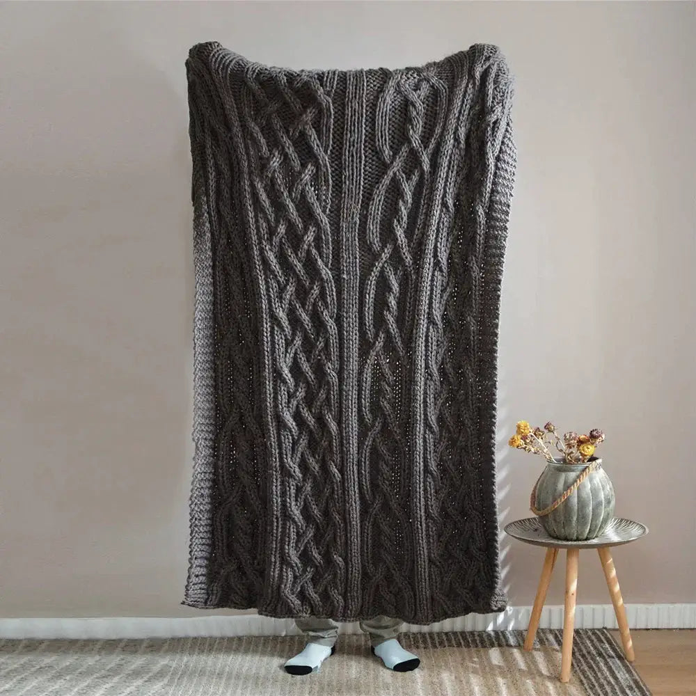 Beige chunky knit tassel blanket bedroom soft plaid throw