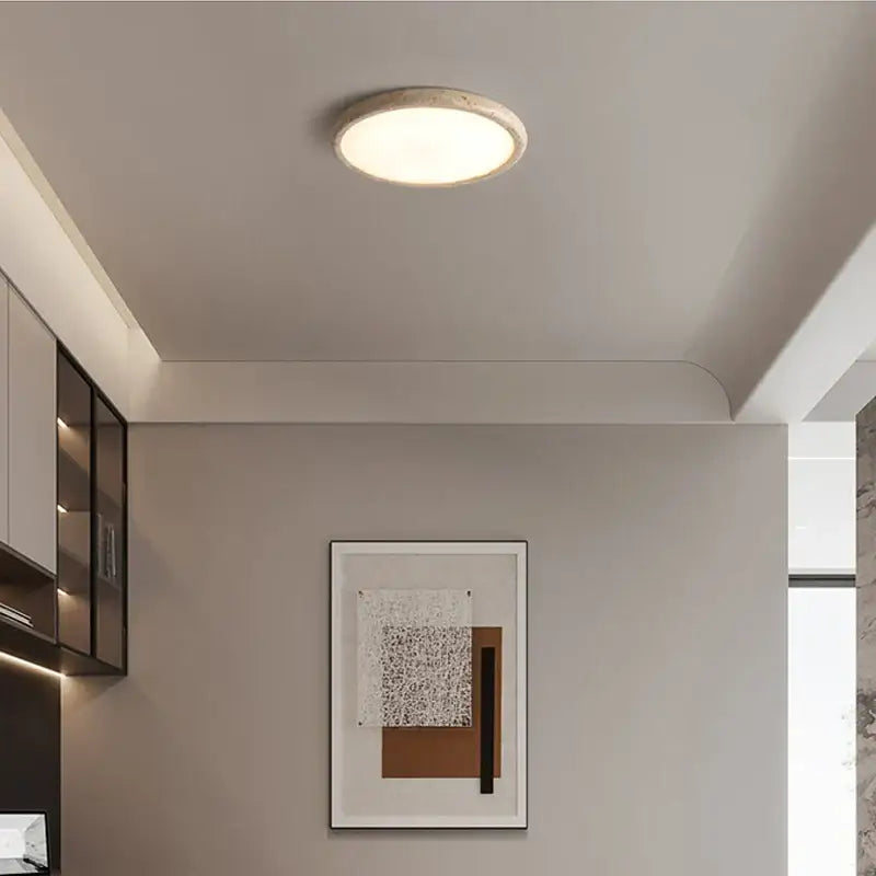 Beige concrete brass led flush mount light living room ceiling lamp
