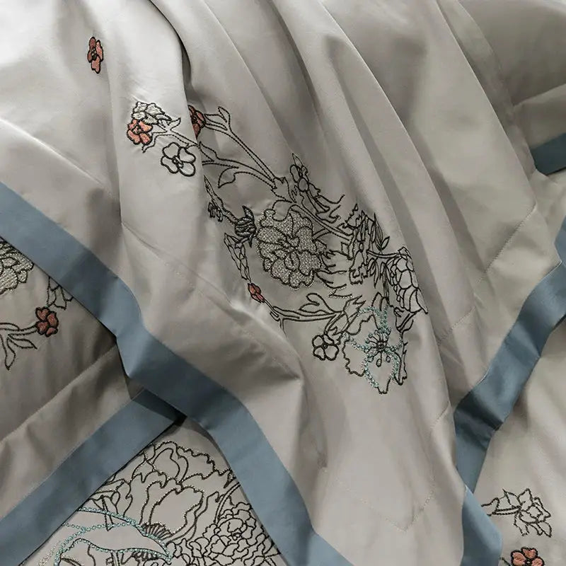 Beige cotton flowers horse embroidery bedding set bedroom decor