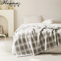 Beige & cream fluffy stripe plaid blanket bedroom microfiber throw