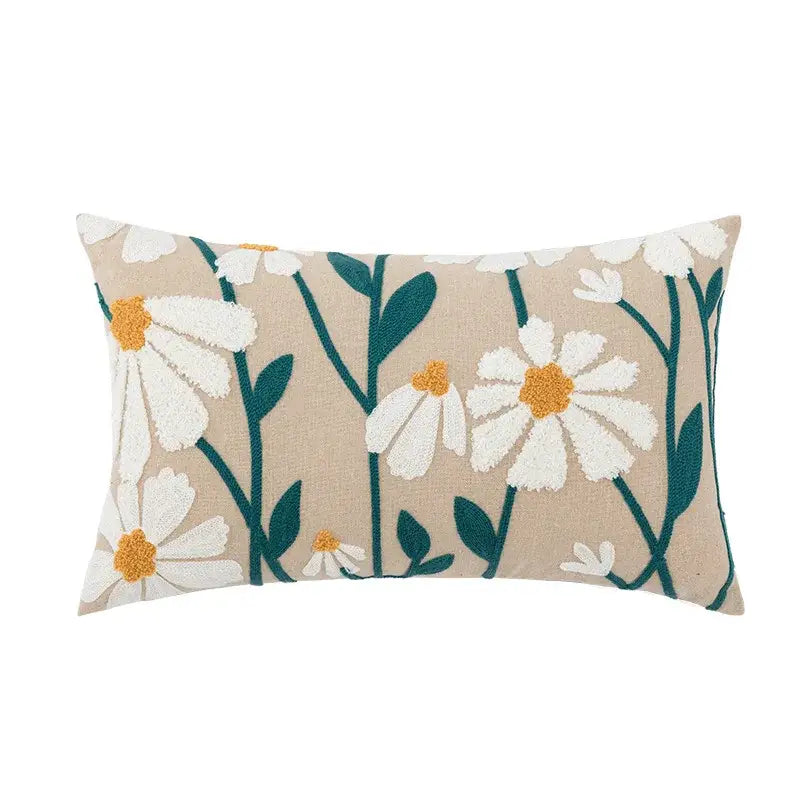 Beige daisy floral geometric pillow cover living room decor