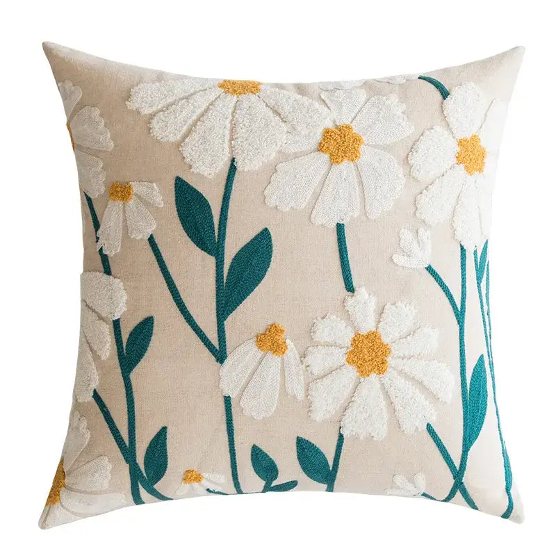 Beige daisy floral geometric pillow cover living room decor