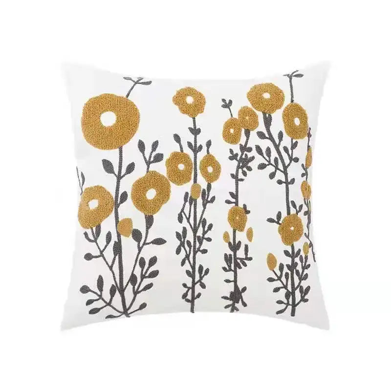 Beige daisy floral geometric pillow cover living room decor
