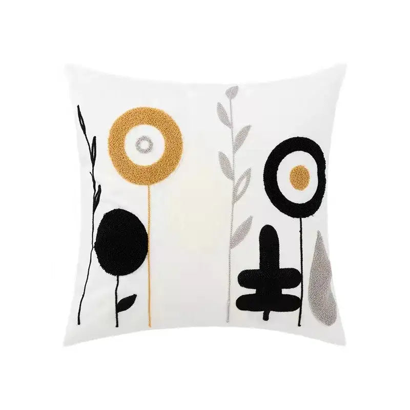 Beige daisy floral geometric pillow cover living room decor