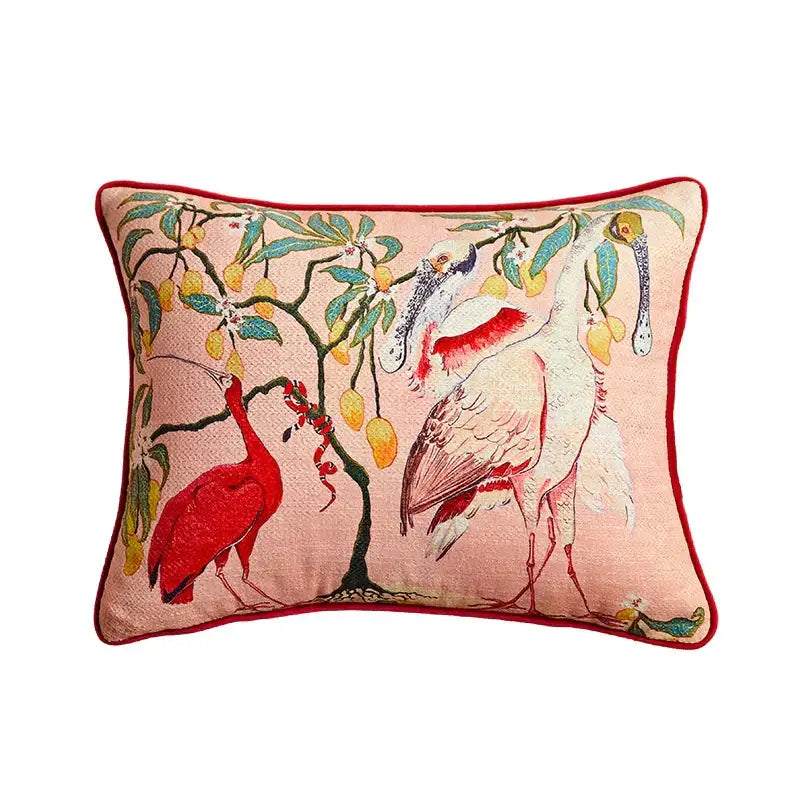 Beige egret bird pattern art pillow case for living room sofa