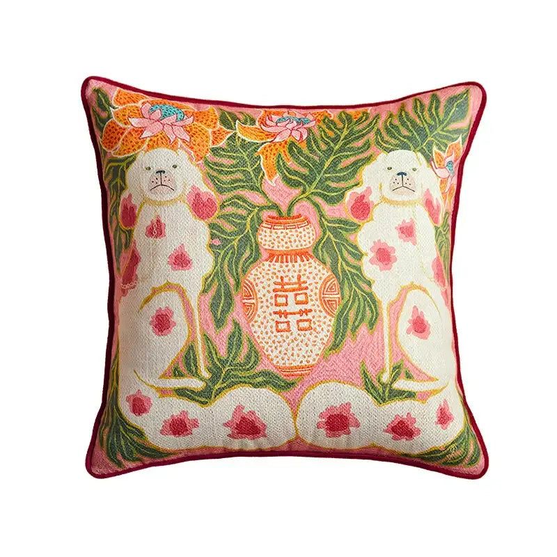 Beige egret bird pattern art pillow case for living room sofa