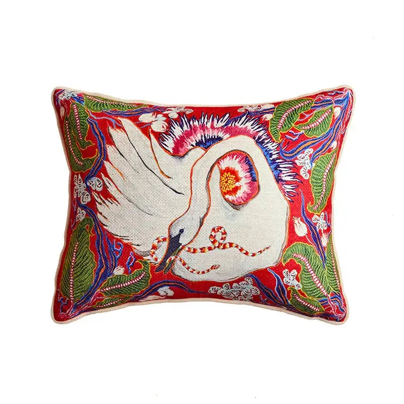 Beige egret bird pattern art pillow case for living room sofa