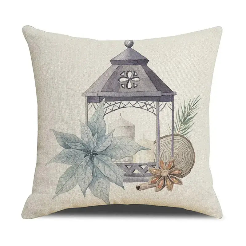 Beige embroidered cartoon birds christmas pillowcase living room decor